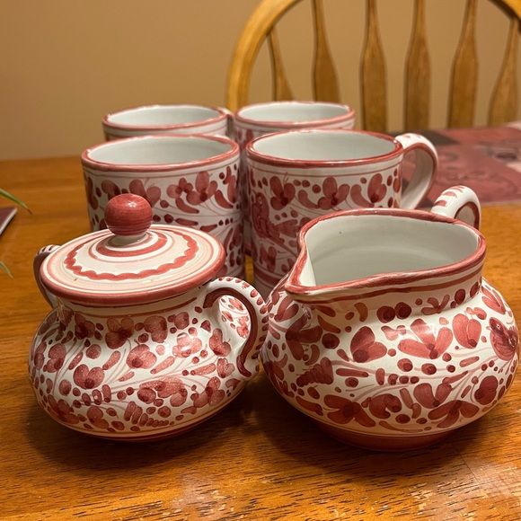 Vintage Labor Deruta tea set, made in Italy, 4 mugs, sugar bowl, creamer - Picture 2 of 6